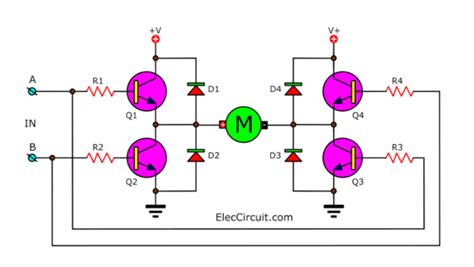 Basic H Bridge Motor Driver Circuit Using Bipolar Transistor