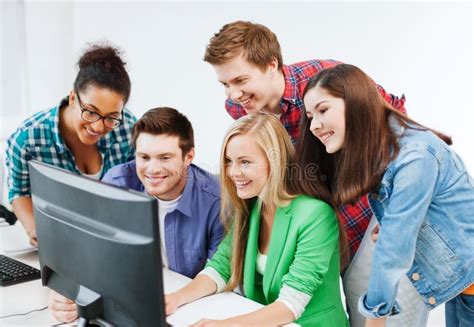 Students With Computer Studying At School Stock Image Image Of Girls