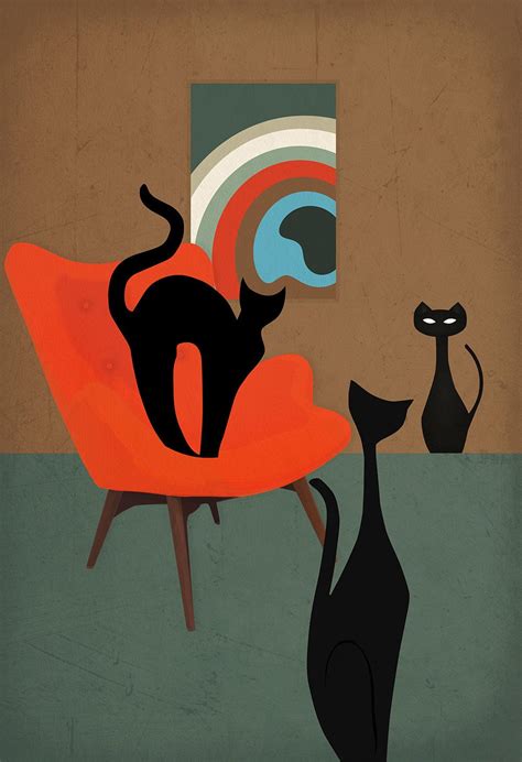 Mid Century Modern Cats 1000 X 1462 Abstract Poster Canvas Poster