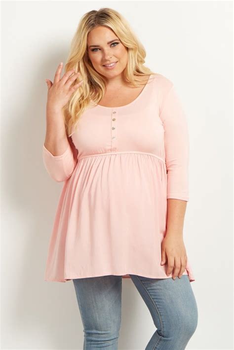 Light Pink Button Front Plus Size Maternity Babydoll Top Plus Size Maternity Dresses Plus