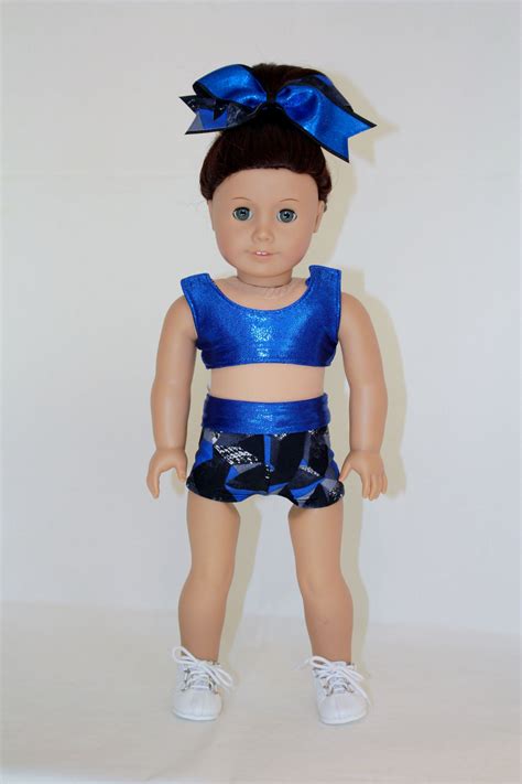 cheer outfit for american girl 18 doll sports bra shorts and bow blue geo print american