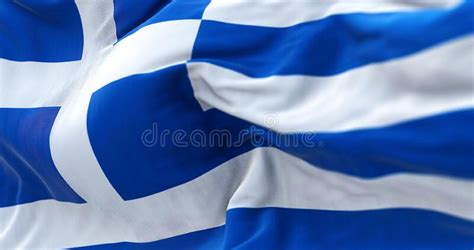 Close Up View Of The Greek National Flag Waving In The Wind Stock Image