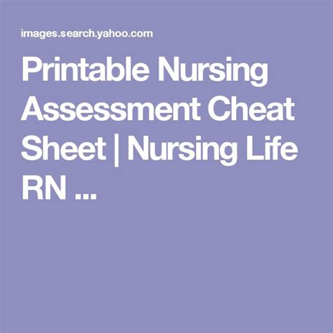 Printable Nursing Assessment Cheat Sheet Nursing Life Rn Nurse
