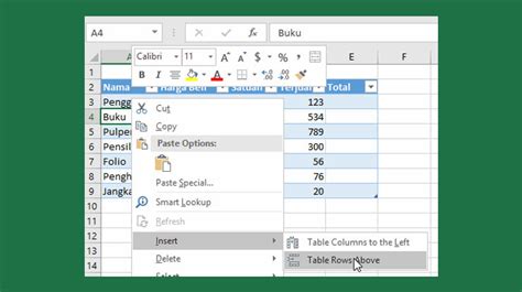 Cara Menambahkan Kolom dan Baris pada Tabel Data di Excel 2010