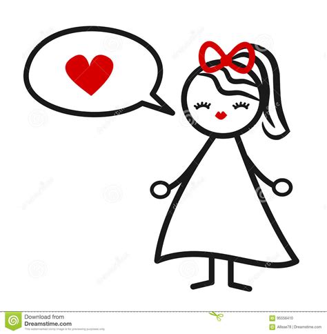 Cute Lovely Black White Red Stick Figure Girl And Speech Bubble With