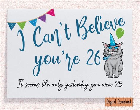 Printable Funny 26th Birthday Card For Her Sarcastic Birthday Etsy