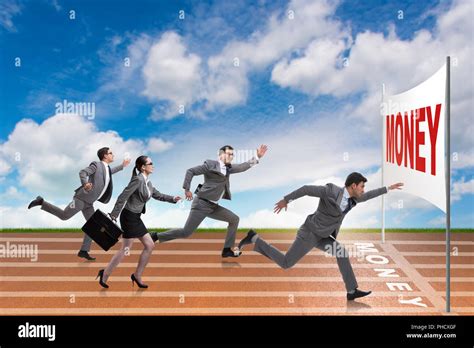 Business People Running Towards Money Goal Stock Photo Alamy