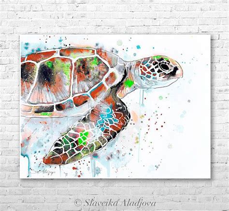 Green Sea Turtle Watercolor Painting Print By Slaveika Etsy Turtle