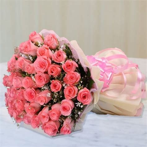 50 Pink Roses Bouquet In Paper Packing