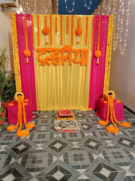 Haldi Ceremony Backdrop with Marigold Flowers