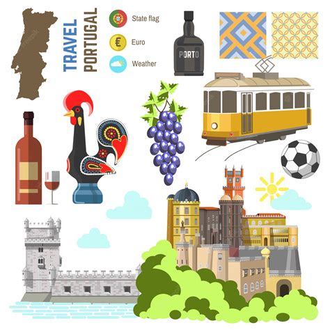 Conjunto De Símbolo De Cultura De Portugal Europa Travel Direção De