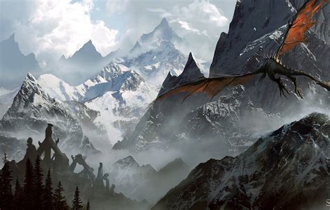 Wallpaper Mountains Dragon The Elder Scrolls V Skyrim Images For