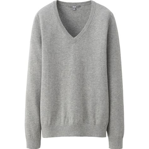 Uniqlo Women Cotton Cashmere V Neck Sweater In Gray Light Gray Lyst