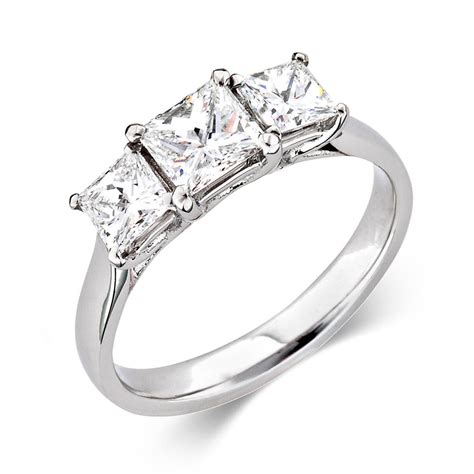 Shop online and order by 9pm today for free next day delivery and no hassle returns Platinum Modern Princess Cut 1.50ct Diamond Three Stone Ring | Pravins Jewellers
