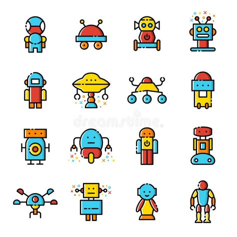 Set Of Cartoon Robots Collection Of Cute Retro Robots Vector