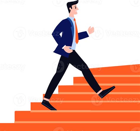 Hand Drawn Businessman Walking Up Stairs In Success Concept In Flat