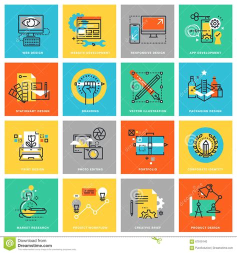 Modern Thin Line Flat Design Icons For Graphic Design Stock Vector