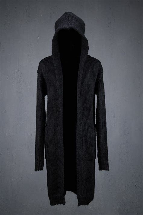 Fascinating Black Long Hooded Knit Cardigan Hooded Knit Cardigan
