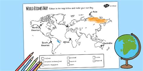 World Biomes Map Colouring Worksheet Worksheet Twinkl