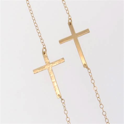 Sideways Cross Necklace K Gold Filled Rose Gold Filled Or Etsy