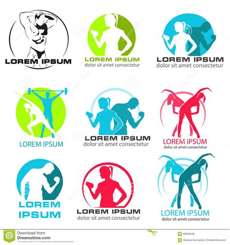 Set Of Vector Logos For Gym Fitness Club Bodybuilding Icons Stock