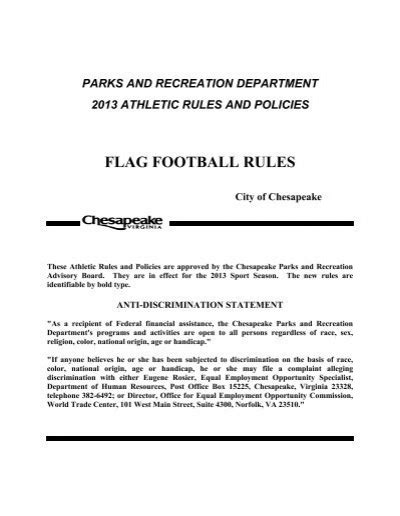 Youth Flag Football Rules City Of Chesapeake