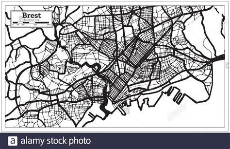 Brest Mapa De La Ciudad De Francia En Blanco Y Negro Color En Estilo