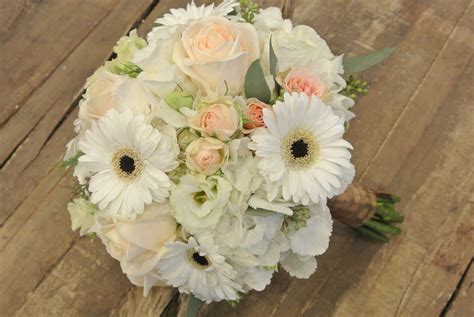 Bridal Bouquet With Gerbera Daisies Lisianthus Rose Spray Roses