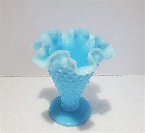 Light Blue Fenton Hobnail Ruffled 6 Vase Etsy
