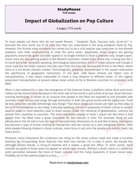 Impact Of Globalization On Pop Culture Free Essay Example