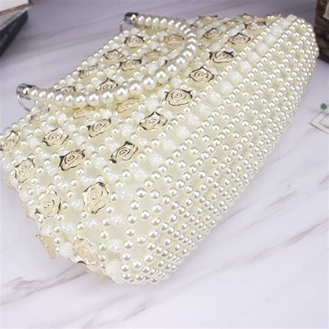 Amazing Handbag Handmade Beaded Imitation Pearl Flower Handbag Women