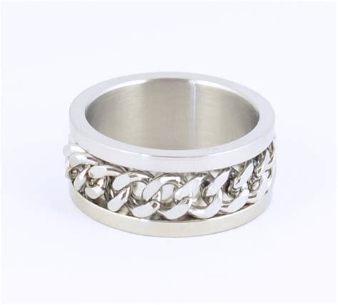 Sk1780e All Silver Edition Gents Cuban Link Spinner Ring Stainless