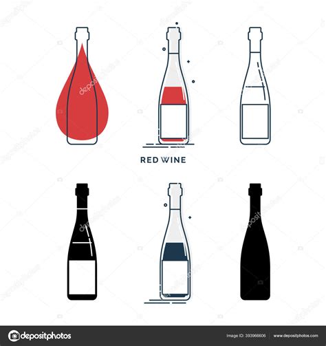 Set Bottles Red Wine Different Styles Template Alcohol Beverage