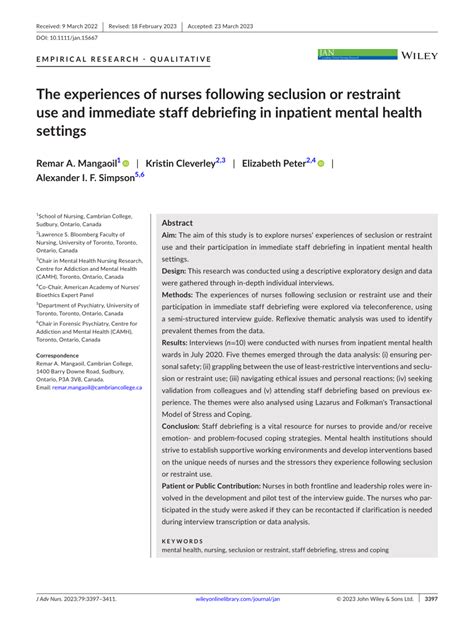 The Experiences Of Nurses Following Seclusion Or Restraint Use And