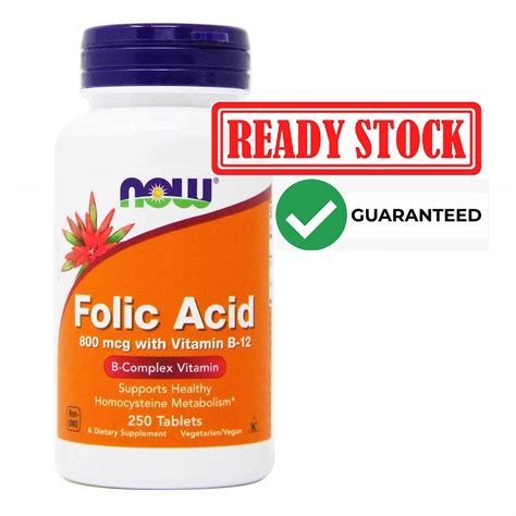 Jual Now Foods Folic Acid With Vitamin B 12 Vit B12 B 12 800mcg 250