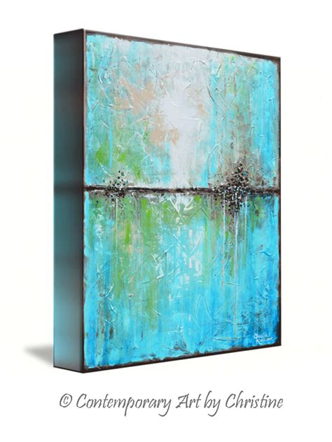 Giclee Print Art Abstract Painting Aqua Blue Green White Textured