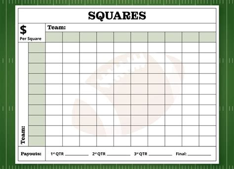 Free Printable Super Bowl Squares Template Play Party Plan Fillable
