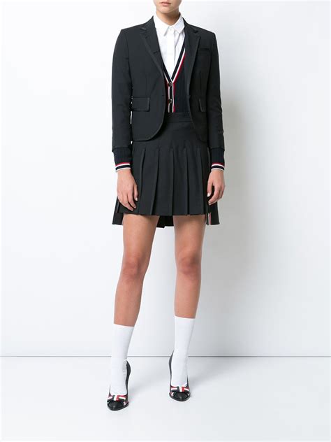 Thom Browne Dropped Back Mini Pleated Skirt With Grosgrain Tipping In Black Extra Fine Merino