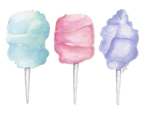 Three Cotton Candies Watercolor Painting Cotton Candy Art