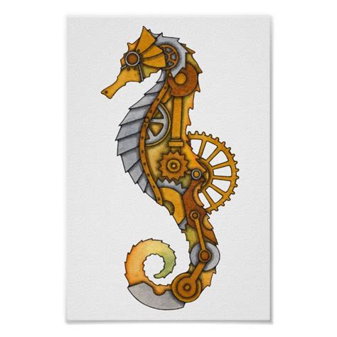 Steampunk Seahorse Poster Zazzle Steampunk Coloring Seahorse