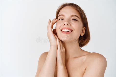 Skin Care Beauty Smiling Natural Woman With Naked Shoulders And