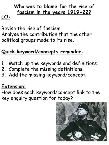 The Rise Of Fascism 1919 1922 Revision Lesson Teaching Resources
