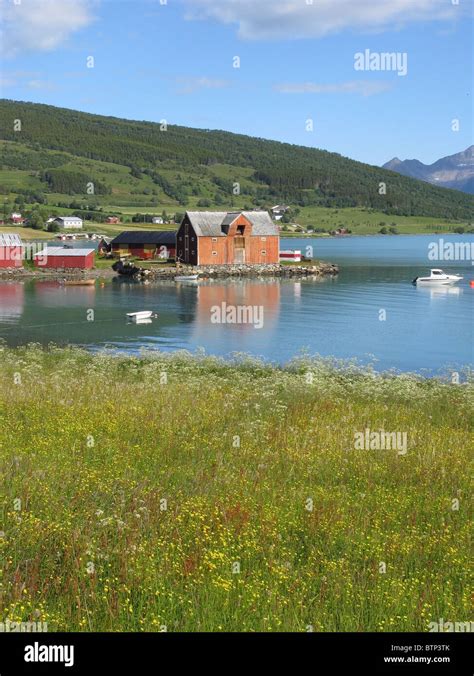 Old Timber Warehouse On The Waterfront At Ervik Near Harstad Hinnøya