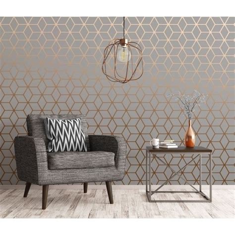 Cubic Shimmer Metallic Wallpaper In Grey And Copper Metallic Wallpaper
