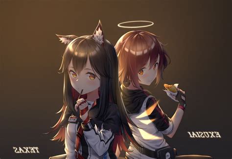 Wallpaper Exusiai Anime Games Animal Ears Texas Eating Arknights