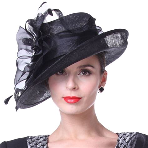 Summer Womens Hat Derby Church Party Elegant Fedora Sinamay Black Dress