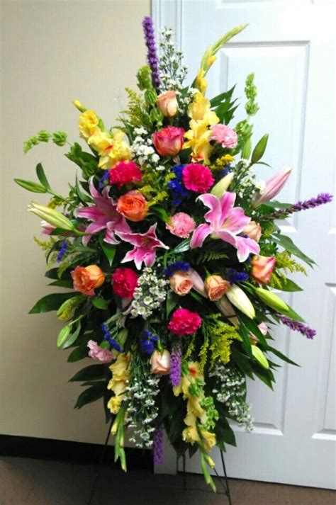 beautiful mixed fresh easel spray sympathy flowers funeral floral