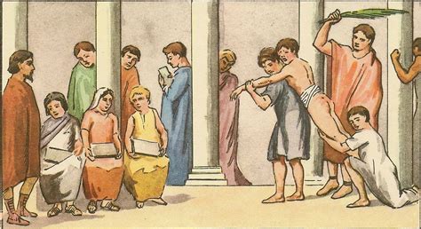 Scene de la vie romaine Chatiment par les verges a l ecole Châtiment