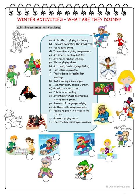 Winter Activities What Are They Doing Worksheet Free Esl Printable