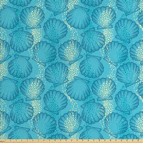Ocean Fabric By The Yard Marine Aquatic Theme Scallop Sea Shells In